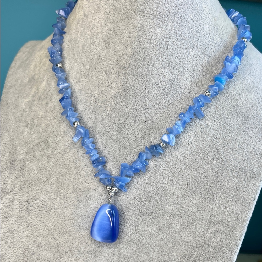 Blue Glass Cat Eye Necklace